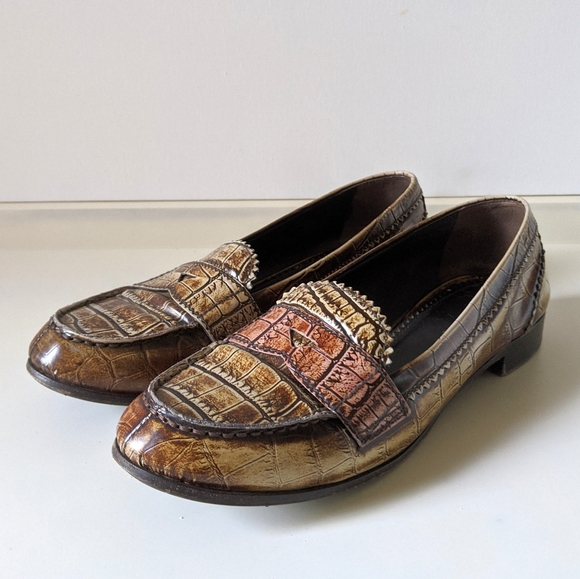 PRADA Crocodile Print Brown Loafers Flats EU 39.5 - Picture 2 of 6